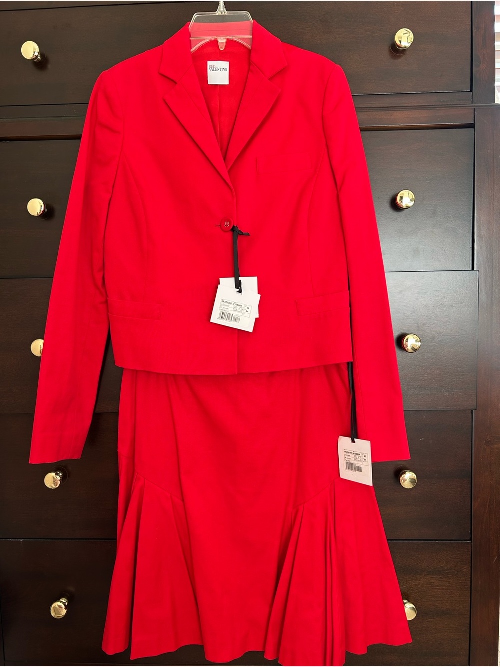 RED Valentino Vibrant Red Tailored Blazer and Flared Skirt